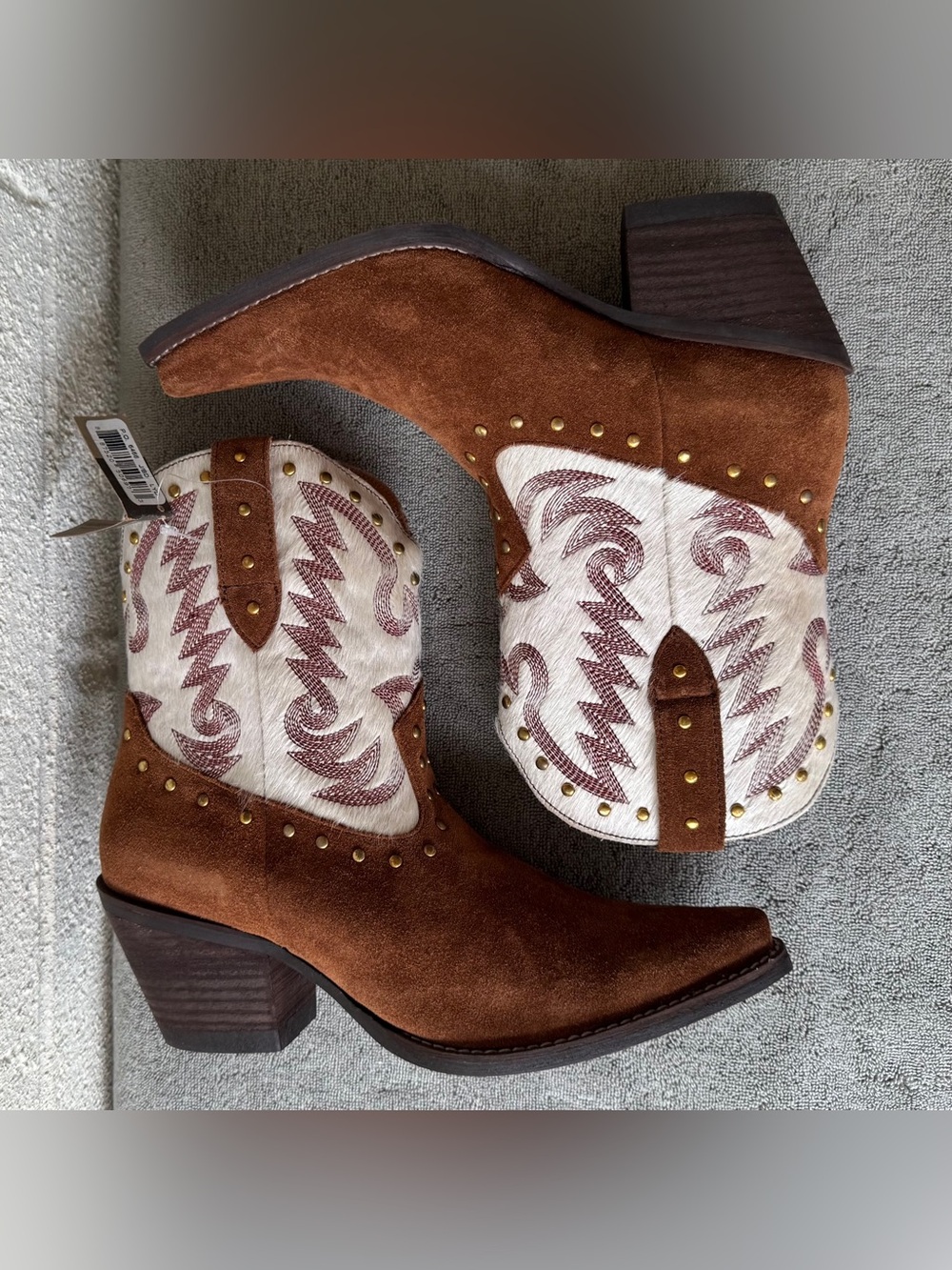Dingo "Rodeo Queen Bootie Brown Suede & White Calf Hair Size 9.5 - Picture 7 of 11